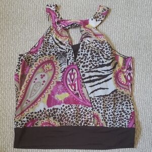 Maurices Pink and Brown Cut Out Crop Tank Top